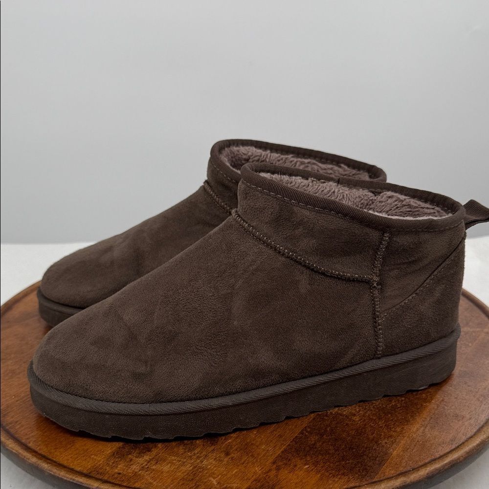 Shearling Booties Wm 10 Brown Slip On Low Winter Slipper Comfy